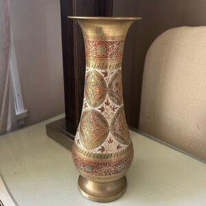 BRASS vintage 1950 Elegant Gold and Red Decorative Vase 🏺